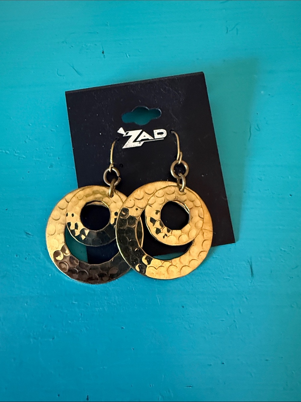 New ZAD Textured Gold Double Circle Dangle Earrings